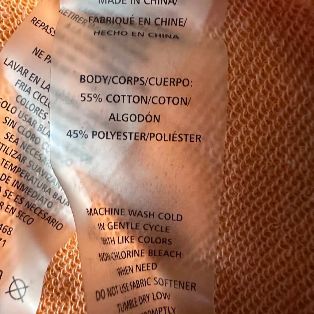 Betsey Johnson Performance Woman’s Raw Edge Papaya Hooded Sweatshirt; size Large - Image 7