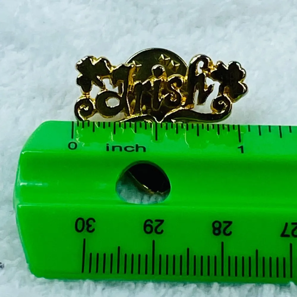Gold Tone Irish Tie Tack Lapel Pin Brooch Heart Shape Dangle Shamrock Clover - Image 11