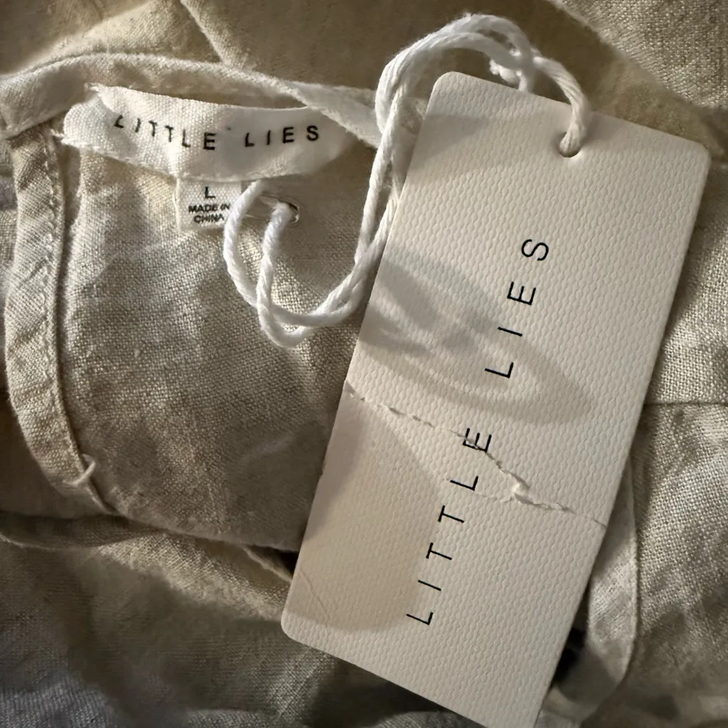 Little Lies Exceptionally Breezy Beige Linen Cutout Maxi Dress With Pockets New White Size L - Image 4