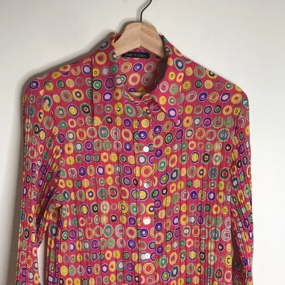 Violet & Claire ladies colorful retro funky artsy button up shirt top size small - Image 3