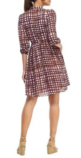 | Lindsey Painted Windowpane Tie Neck Dress | 00 - Image 2