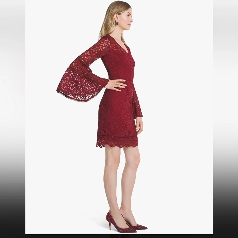 White House black market‎ Bell-Sleeve Lace Shift Dress Z160 - Image 3