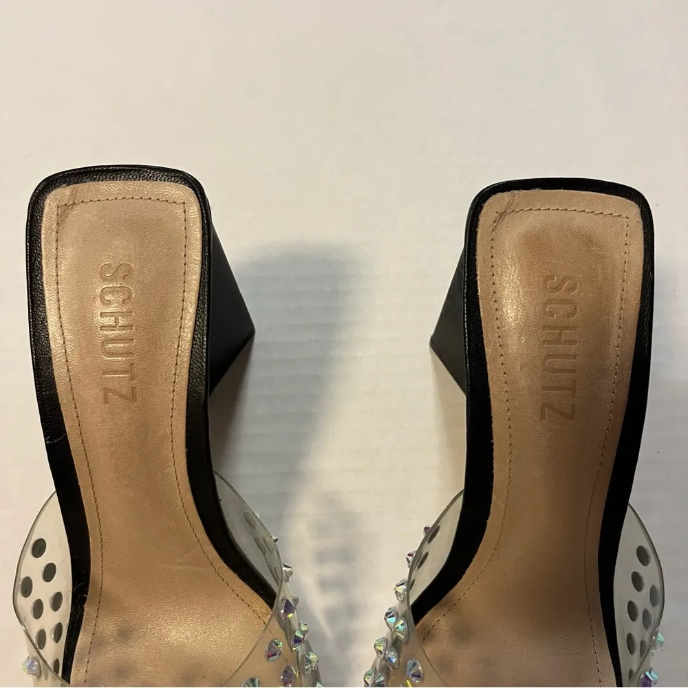 Schutz Heel Lizah Crystal Vinyl Sandal Mule Slip On in Black Sz 8.5 NWOB *flaws* - Image 9