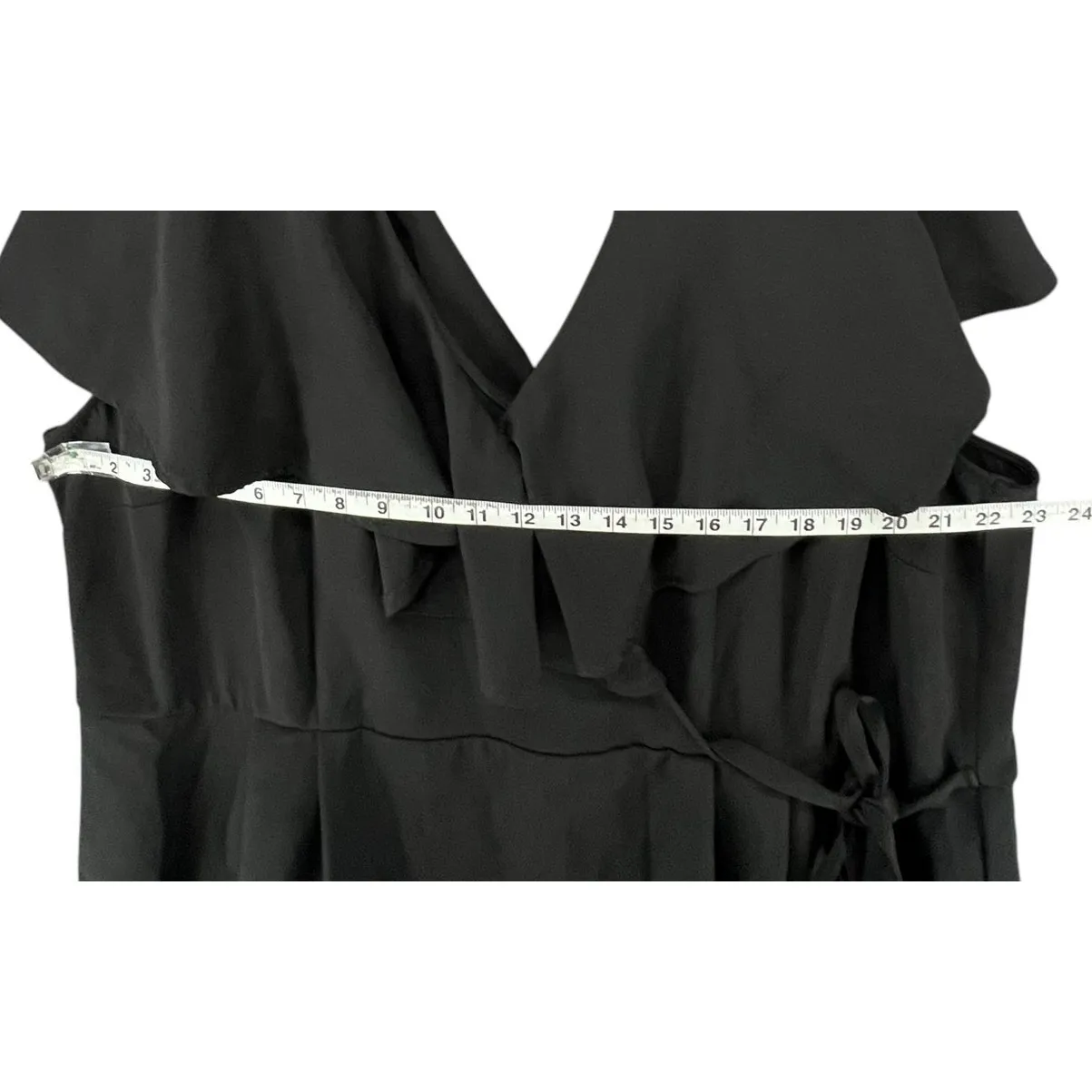 Eloquii Dress Plus Size 24 Black Surplice Ruffled Cape Wrap Tie Waist Flattering - Image 7