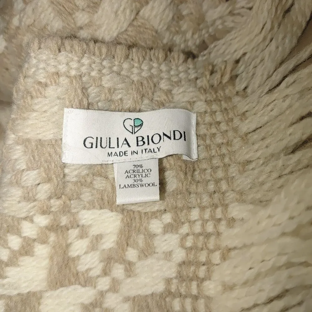 Handmade Vintage Cream Wool Beanie Hat Woven Fringe Scarf Giulia Biondi Italy - Image 5