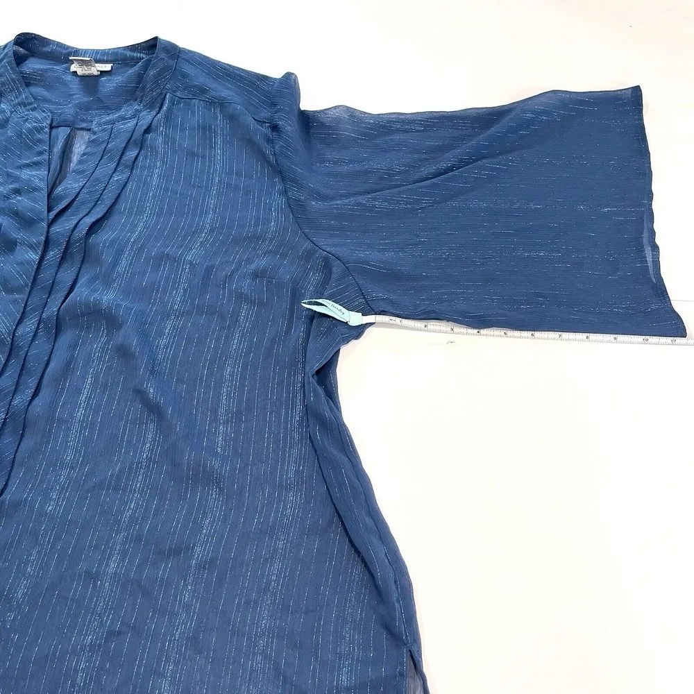 Catherines Blue Metallic Semi Sheer Chiffon Y Neck Button Blouse Size 4X‎ - Image 7