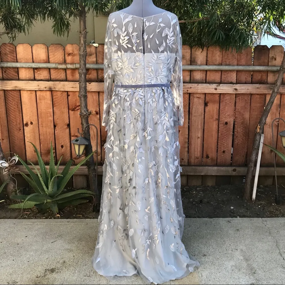 Marchesa Notte Metallic Leaf Embroidered Gown size 16 - Image 5