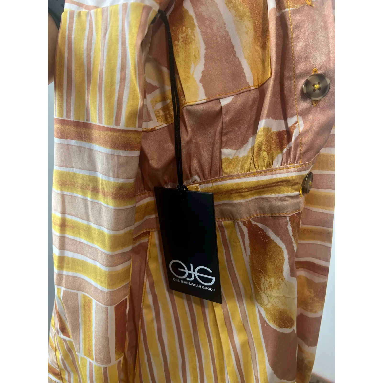 NWT Women’s Dee Ocleppo Cotton Bright Printed Shirt Dress MIDI XL Yellow - Image 7