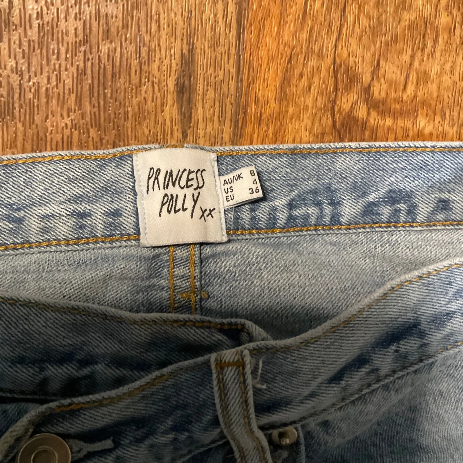 Princess Polly Denim Jeans Size 4 Light Wash Asymmetric Crossover Waist Straight - Image 3