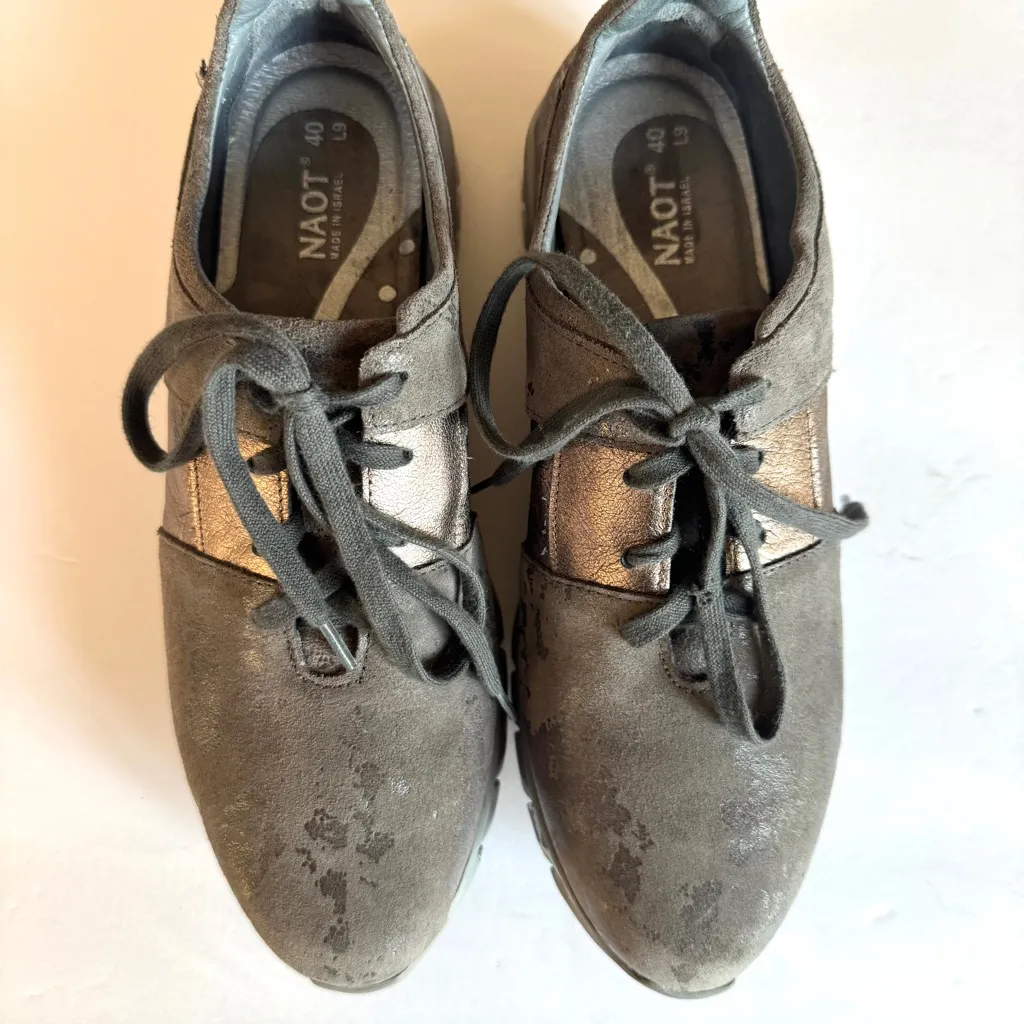 Naot Buzz Lace Up Sneakers Gray Marble Suede Radiant Copper Leather Sz 40 US 9 - Image 8