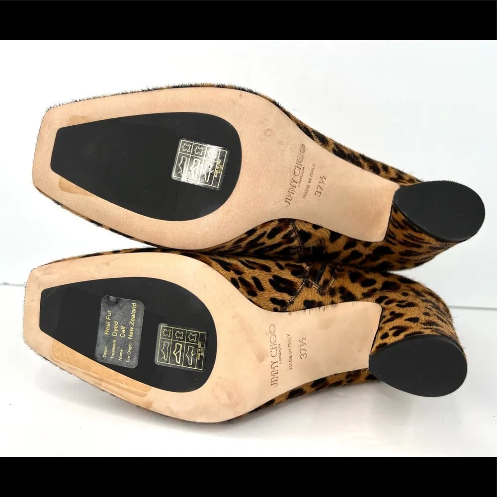 Jimmy Choo Mirren Calf Hair Leopard Print Fur Side Zip Fur Ankle Boots Size 37.5 - Image 5