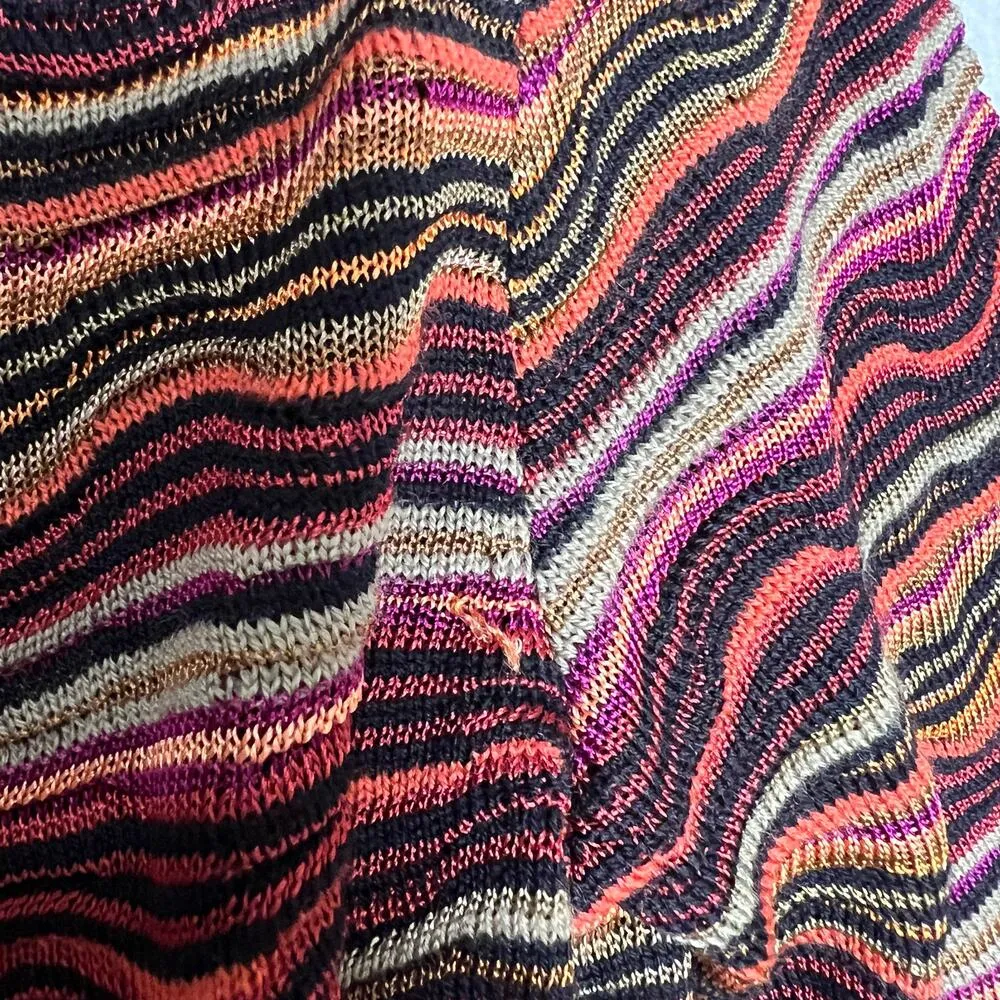 Wavy Chevron Print Open Knit Button Front Cardigan Size 4 Maroon Orange - Image 12