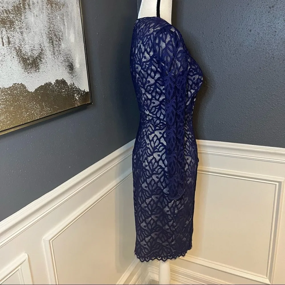 Reiss Fern Blue Lace Long Sleeve Sheath Dress - Image 7