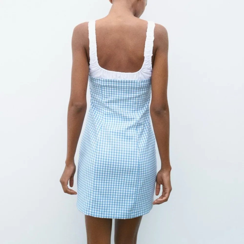 zara gingham mini dress GINGHAM VOLUMINOUS MINI DRESS - Orange