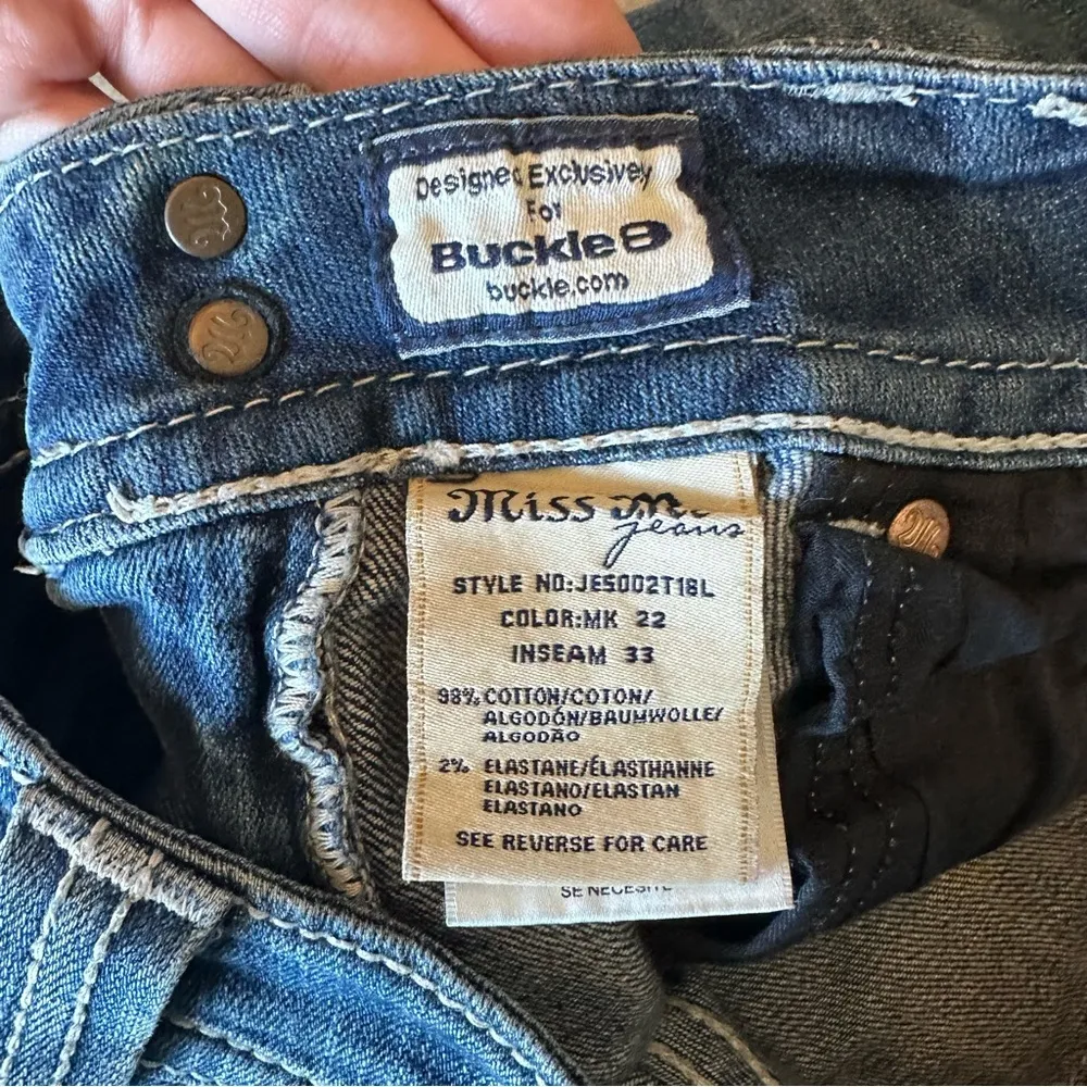 Miss Me Distressed Straight Jean Buckle Exclusive Rhinestone Button Flap Pockets - Image 10