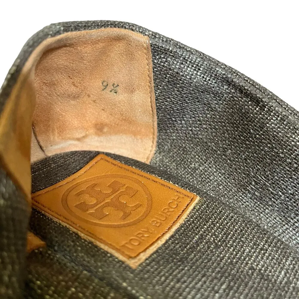 Filipa Pewter Linen Espadrille Wedges - Metallic Peep-Toe Heels - Image 4