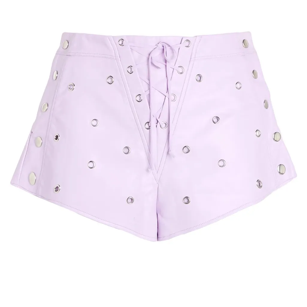 For Love and Lemons Roxie Grommet Faux Leather Lavender Shorts Size XL NWT - Image 4