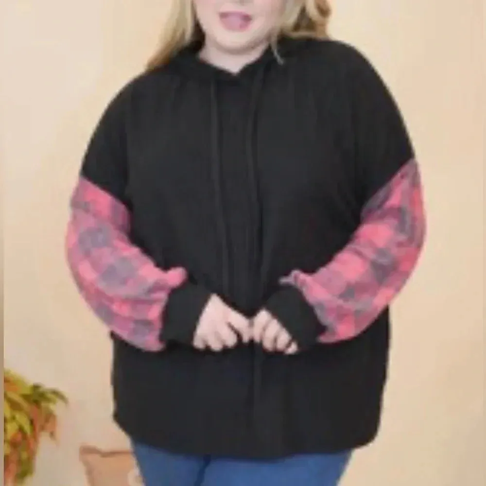 WHITE BIRCH XL Hooded Long Sleeve‎ Solid Knit Plaid Contrast Sweater Top - Image 5