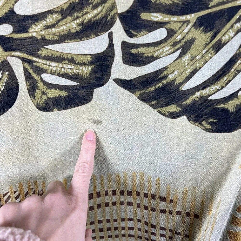 Citron button down Silk Linen tropical hawaii print Women’s Sz Small 3/4 Sleeve Green - Image 10