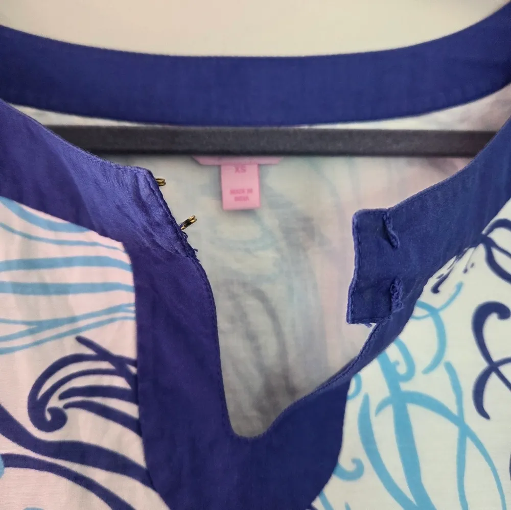 Lilly Pulitzer Blue and White Jellyfish Bell Sleeve Cotton Silk BlendTunic Top - Image 2