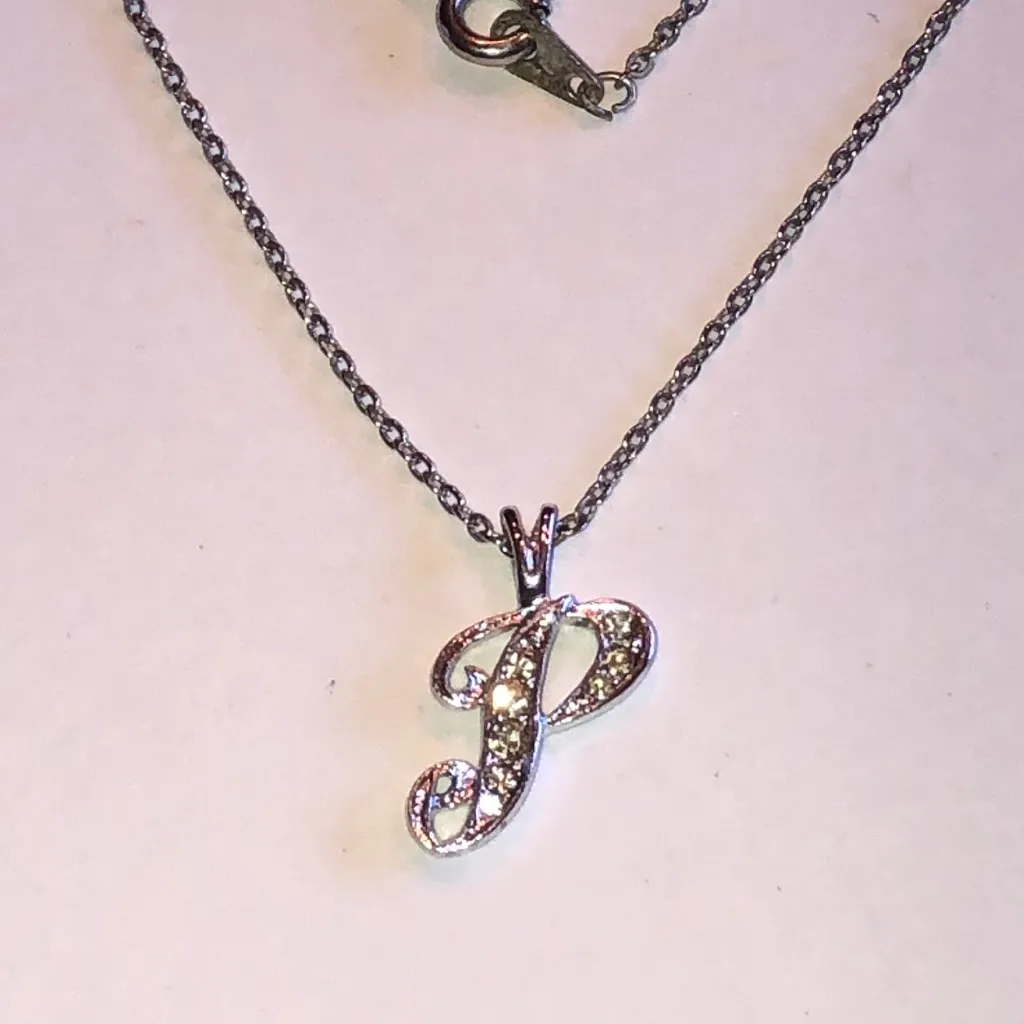 Elegant Silver Tone Initial P Dainty Boho Pendant Necklace - Image 2
