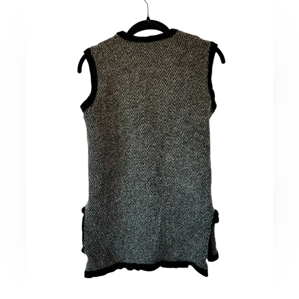 TESORI Cardigan Sweater Vest Wool Alpaca Classic Preppy Gray Herringbone Size M Size M - Image 6