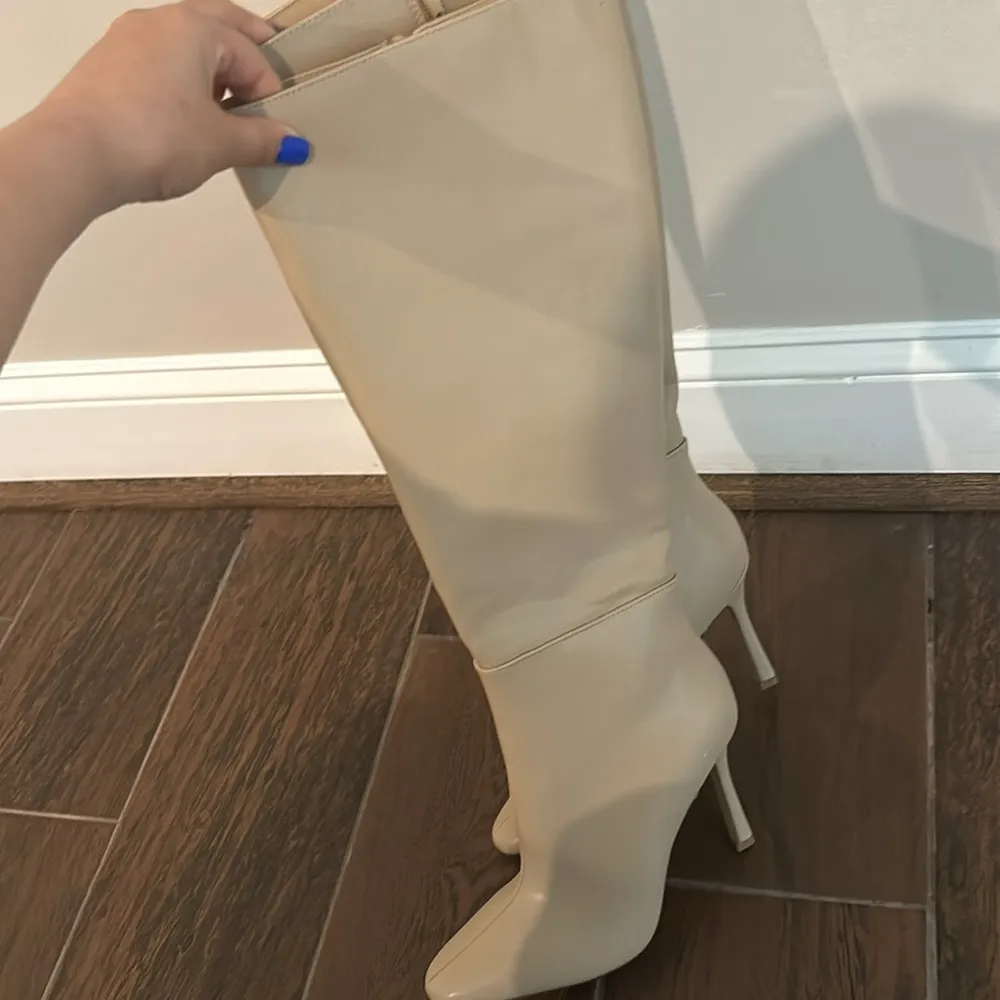 Beige Cream Nude Knee Boots - Image 5