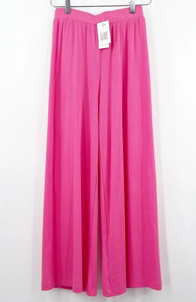 L*SPACE Charlie Pant Bubblegum Pink Ribbed Cropped Crop Wide Leg Small NWT - Image 4