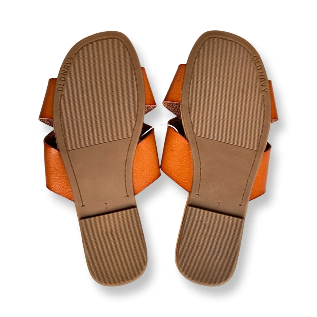 NWT Old Navy Camel Leather Cross Strap Slides Sz 7 - Image 2