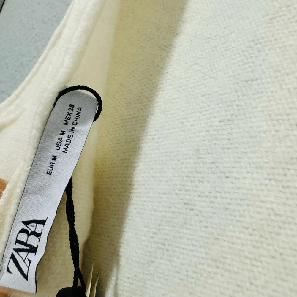 Zara Women Ecru Sleeveless Back Tie 100% Wool Midi Round Neck Cozy Dress Sz M - Image 14