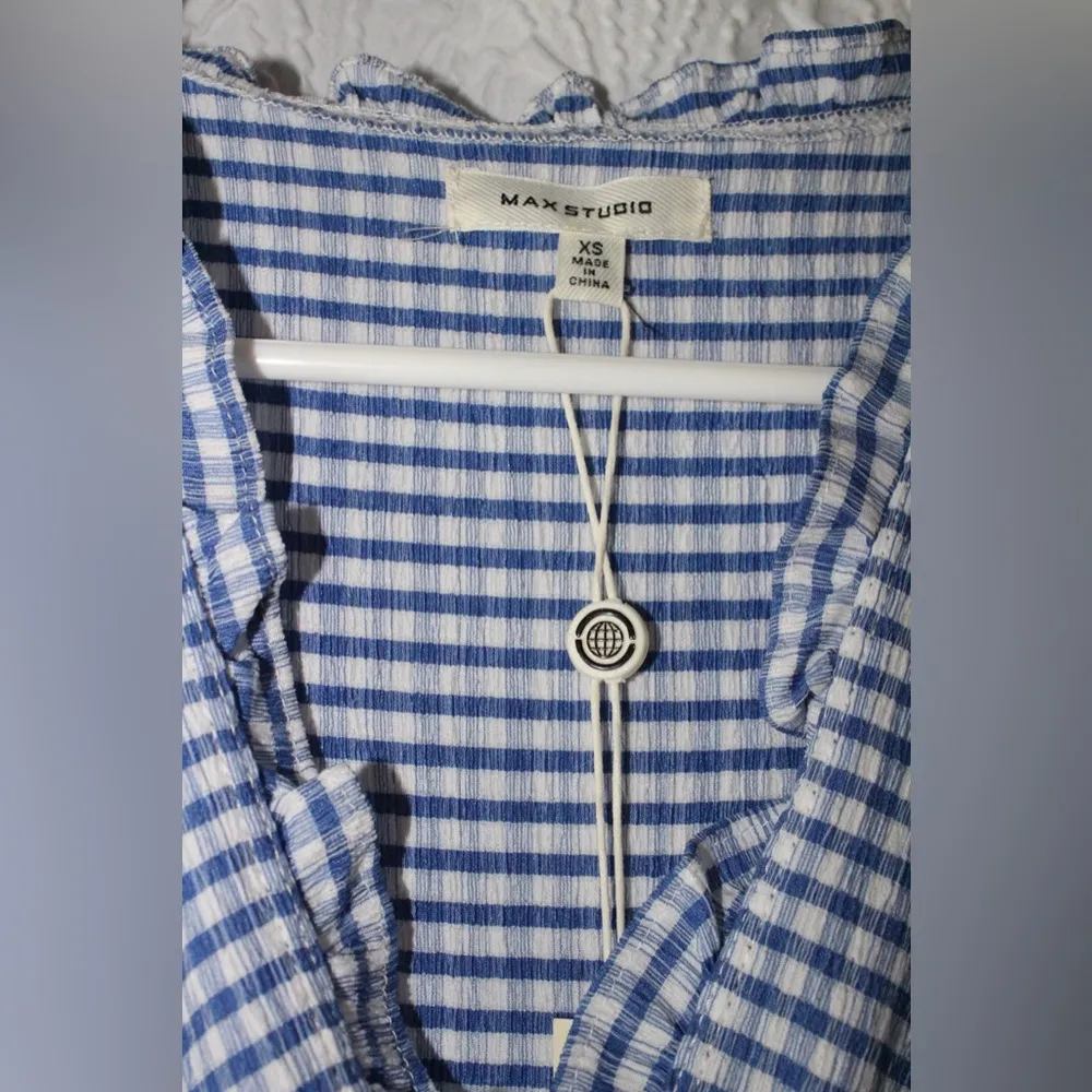 Max Studio  Blue & White Gingham Smocked Dress - Image 5