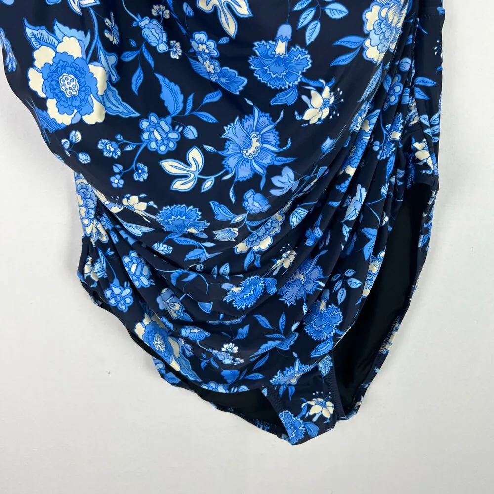 NWT J. Crew Ruched One-Shoulder One-Piece Swimsuit Midnight-Blue Floral Size 24 - Image 4