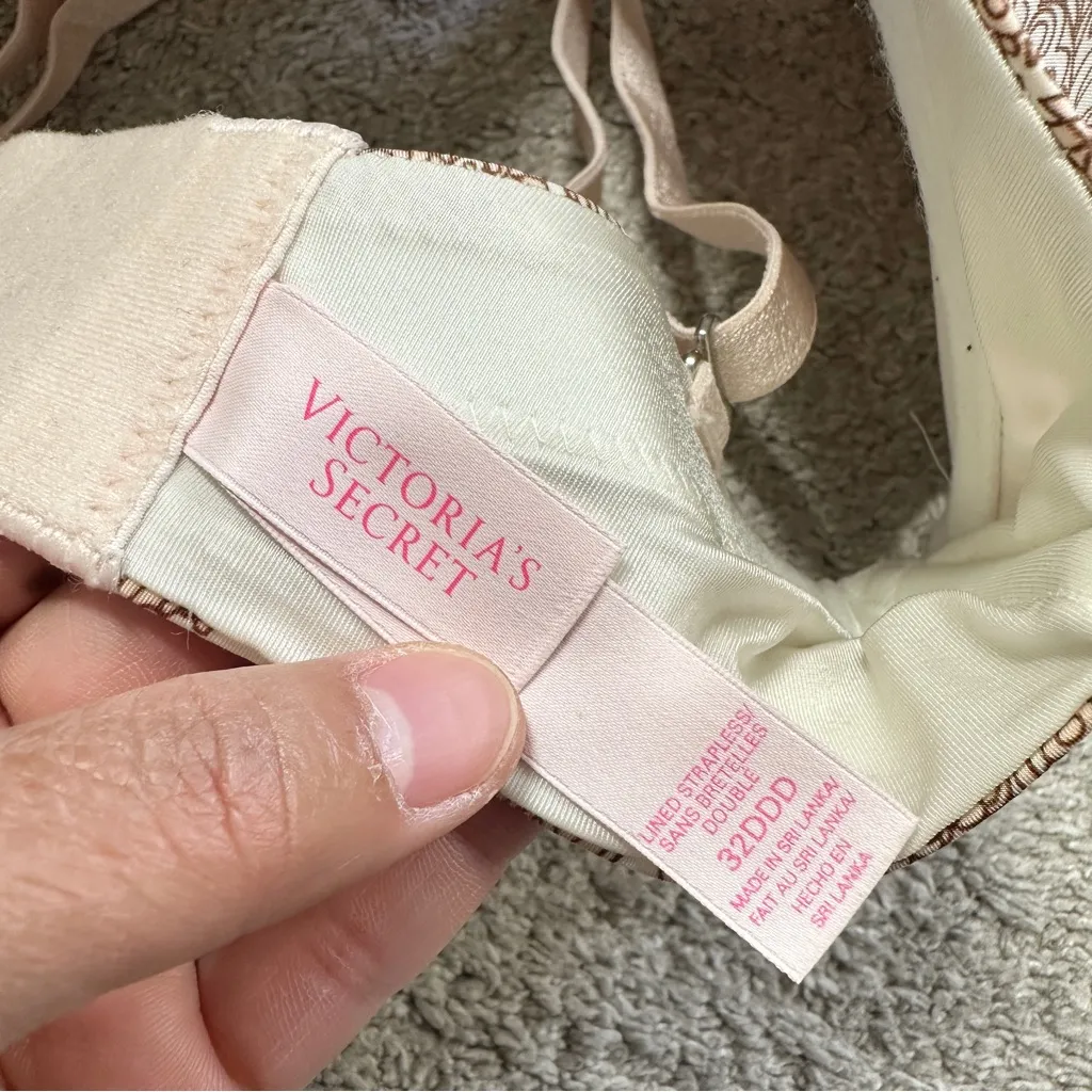 Victoria’s Secret Lined Strapless Bra Paisley Satin Underwire Convertible 32DDD - Image 12