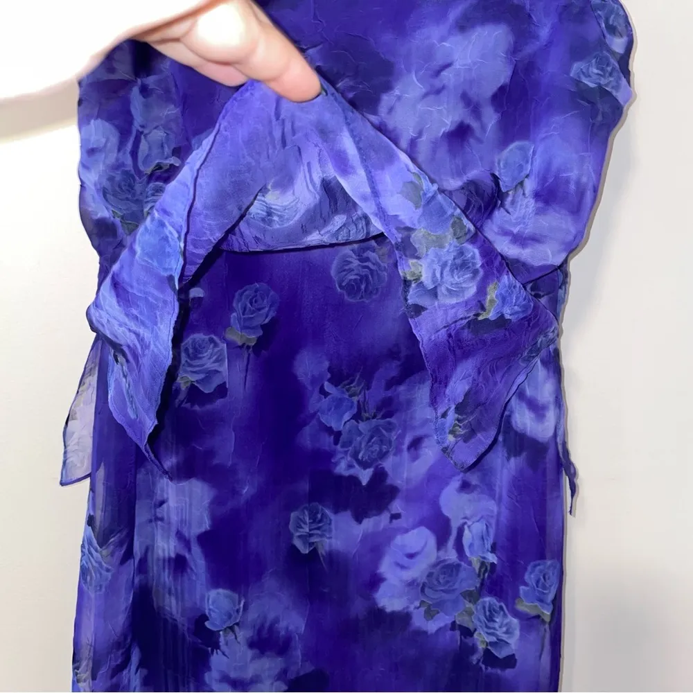 Ursula of Switzerland Floral Layered Sleeveless Midi Dress Size 10 Purple - Image 3