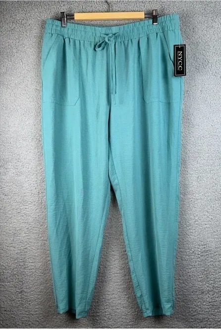 NYCC Pants Womens XL Teal High Rise Straight Fit Baggy Loungewear Casual Preppy - Image 1