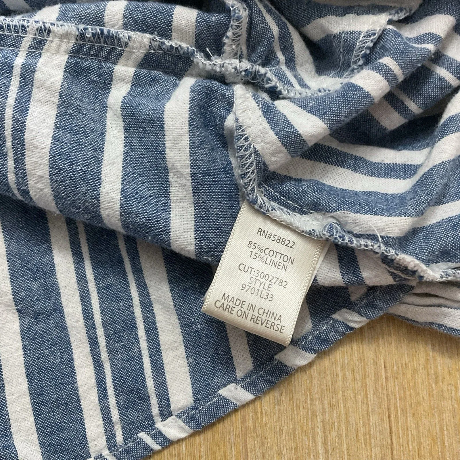 Max Studio Womens Medium Peplum Wrap Top Blue Ivory Stripe Side Tie Linen V Neck - Image 6