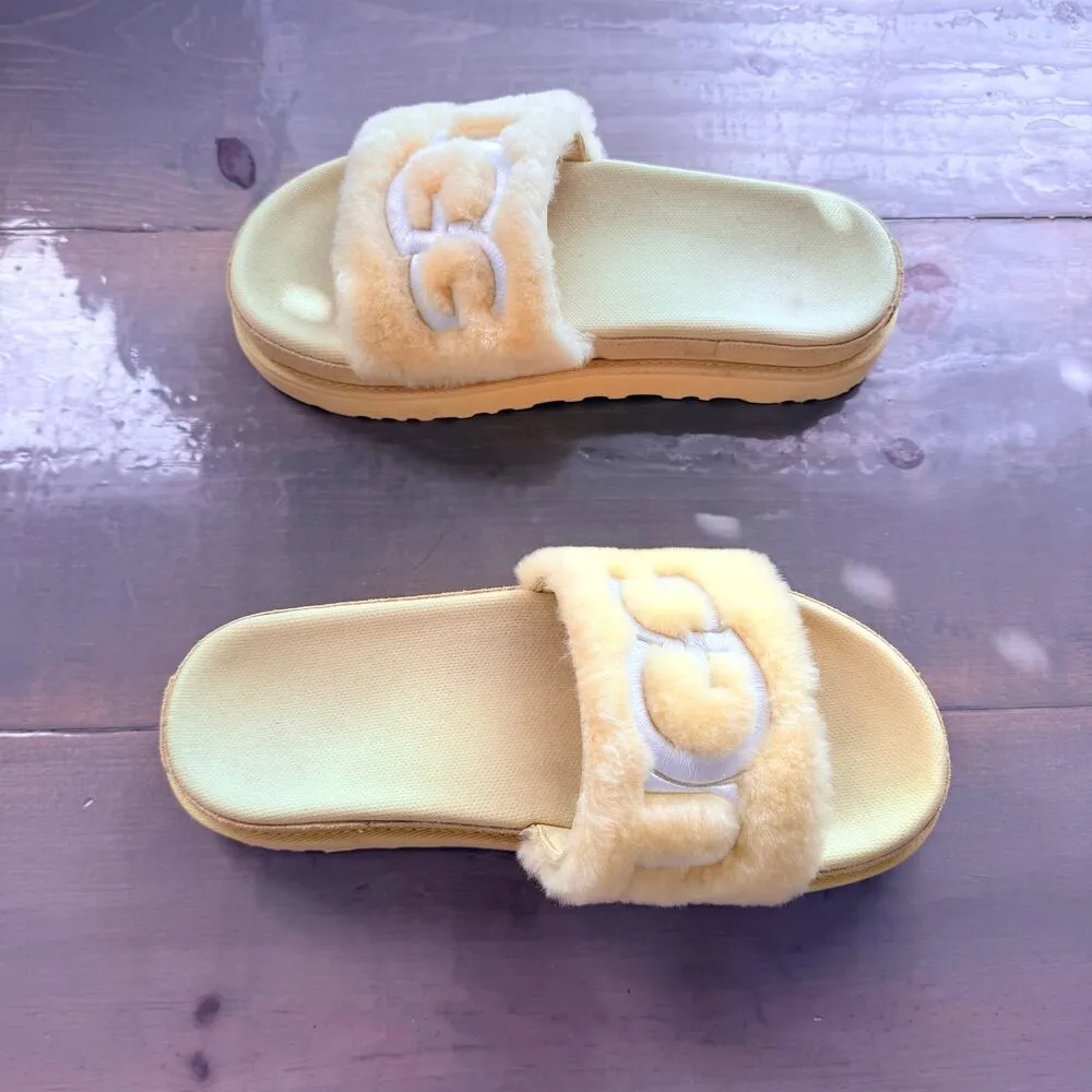 Ugg Yellow Laton Fur Slide Sz 9 - Image 6