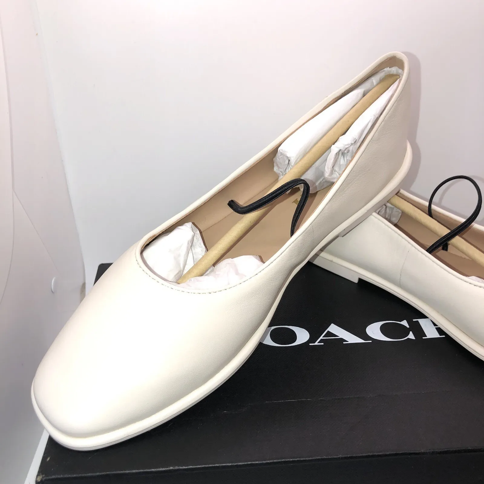 Coach Womens Emilia Leather Shoes Mary Jane Flat Chalk Cream Size 9 NIB Strap - Image 2