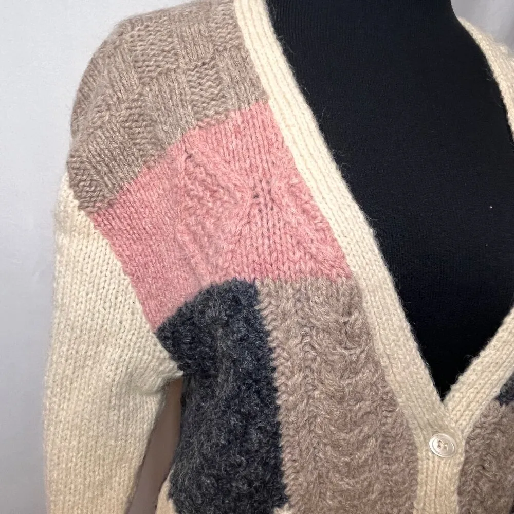 VTG Bloomingdales Shetland Wool Cardigan Sweater Cottage Core Granny Patchwork M Pink Size M - Image 2