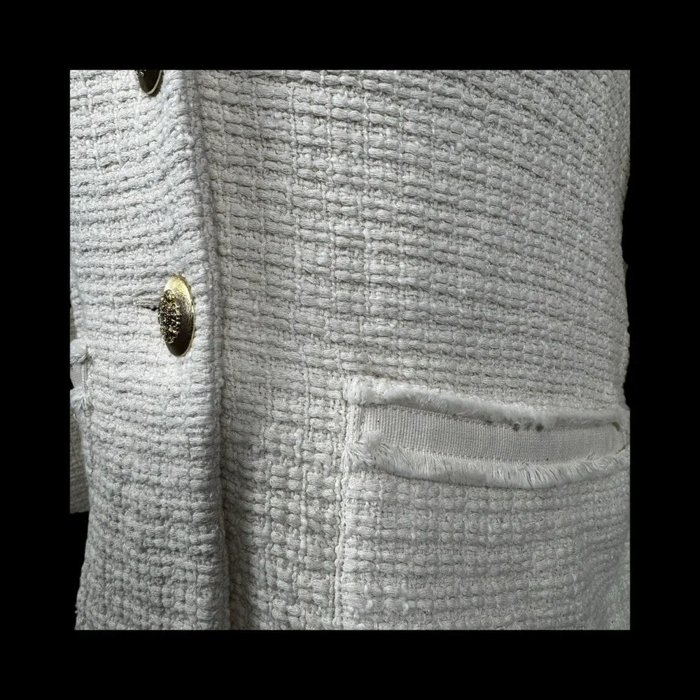 Maje Tweed Cream Ivory Blazer Classic Fringe Women S Career Old Money Scandigirl - Image 3