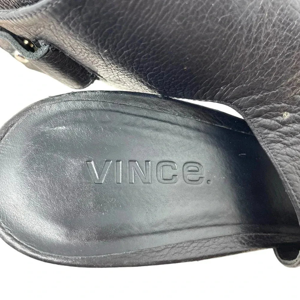 Vince Addie Cutout Black Leather‎ Sandal Wood Heels Size US 8 - Image 12