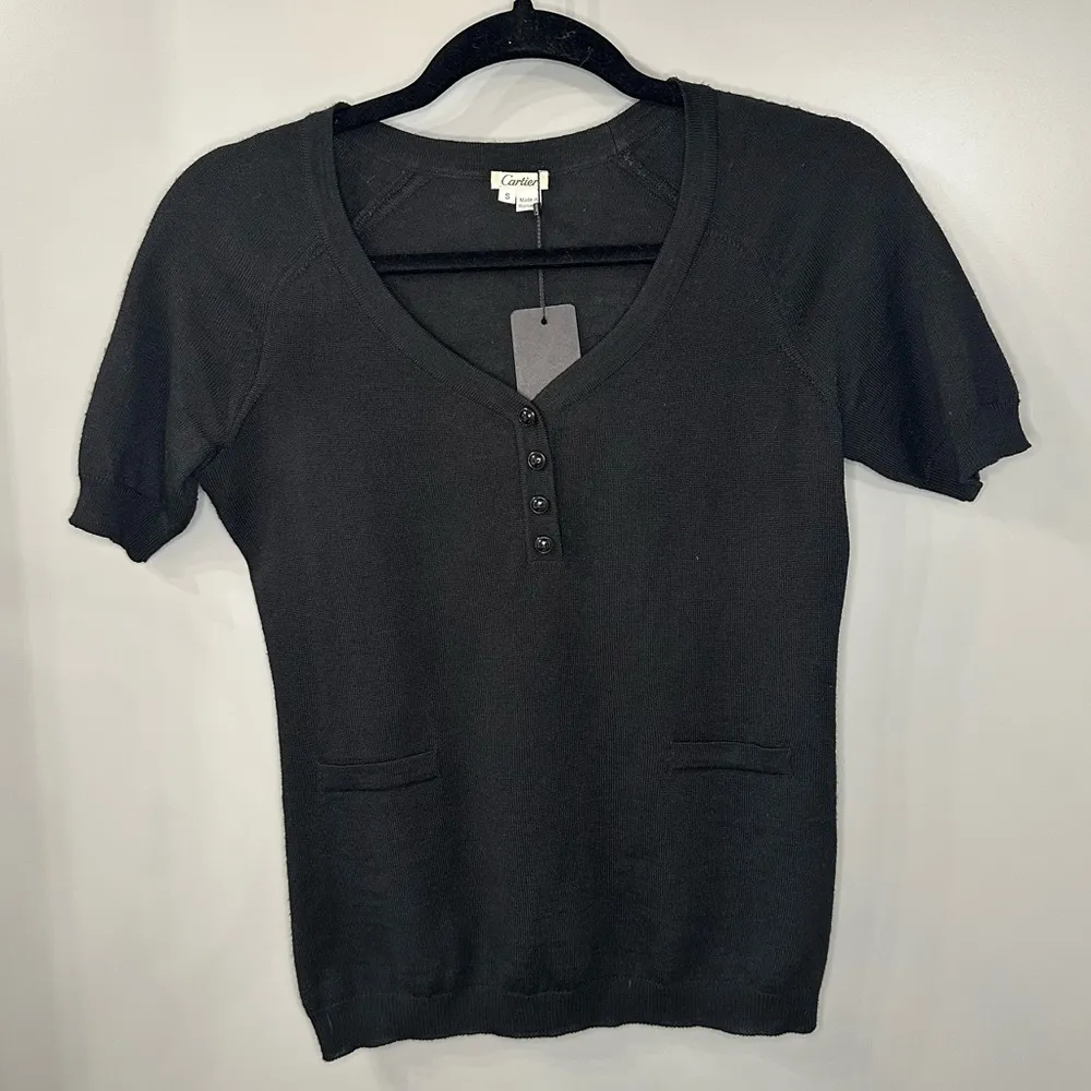 Vintage Cartier Black Henley Short Sleeve Shirt Wool Blend Size Small - Image 3