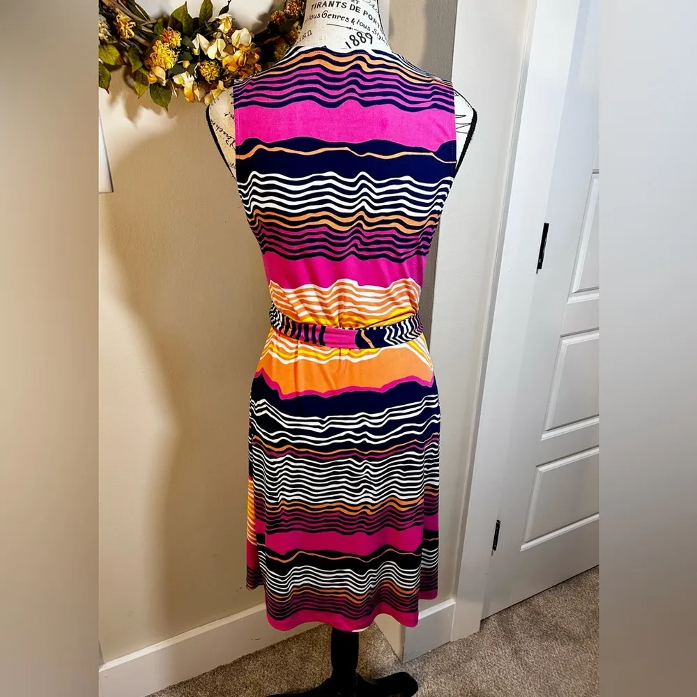 TORI RICHARD HAWAII Camilla True Wrap Sleeveless Striped Knit Jersey Dress XS Pink - Image 7