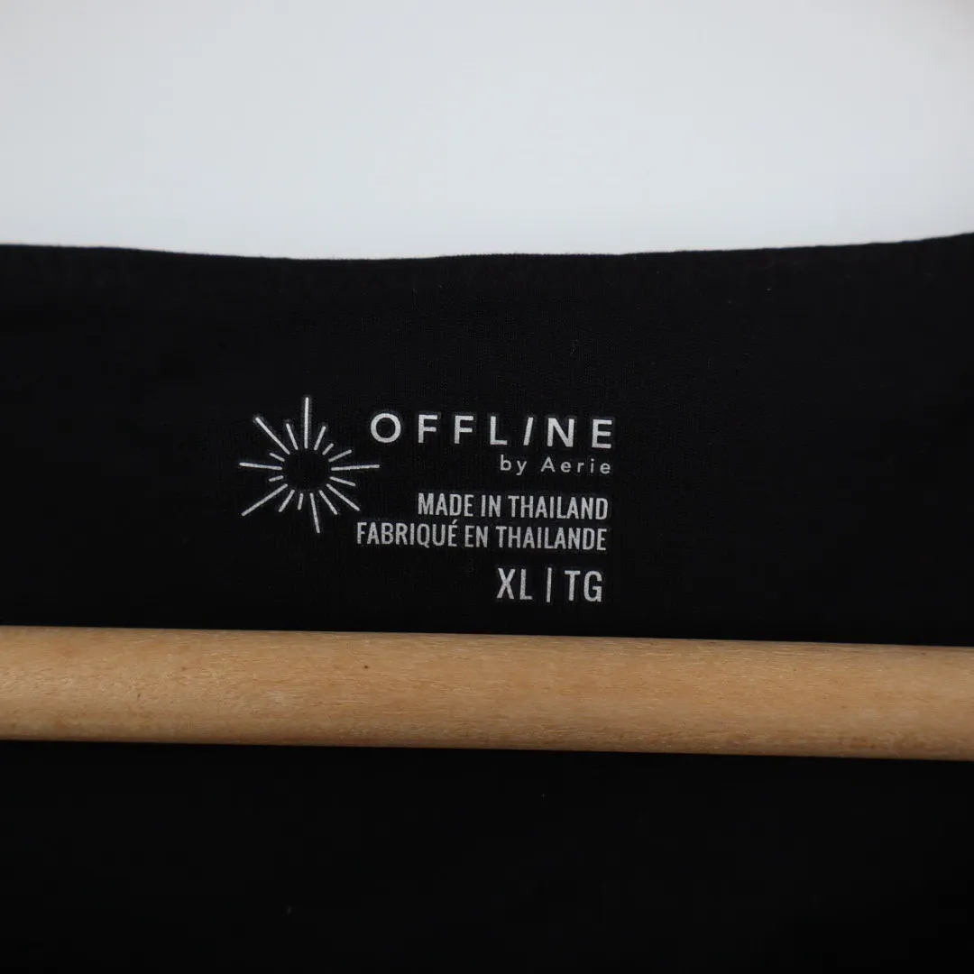 Aerie OFFLINE Black Ribbed Square Neck Short Sleeve T Shirt Top XL - Image 3