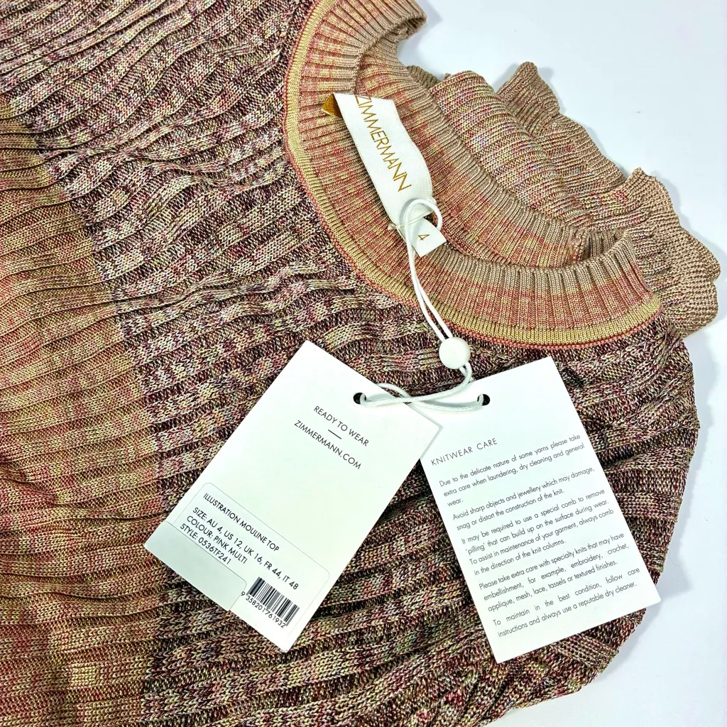 Zimmermann Illustration Mouline Ombre Rib Top Pink Multi US 12 NWT - Image 8
