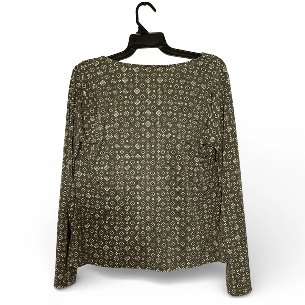 Michael Kors Shirt Womens M Long Sleeve Cowl Neck Button Accents Olive Green EUC - Image 2