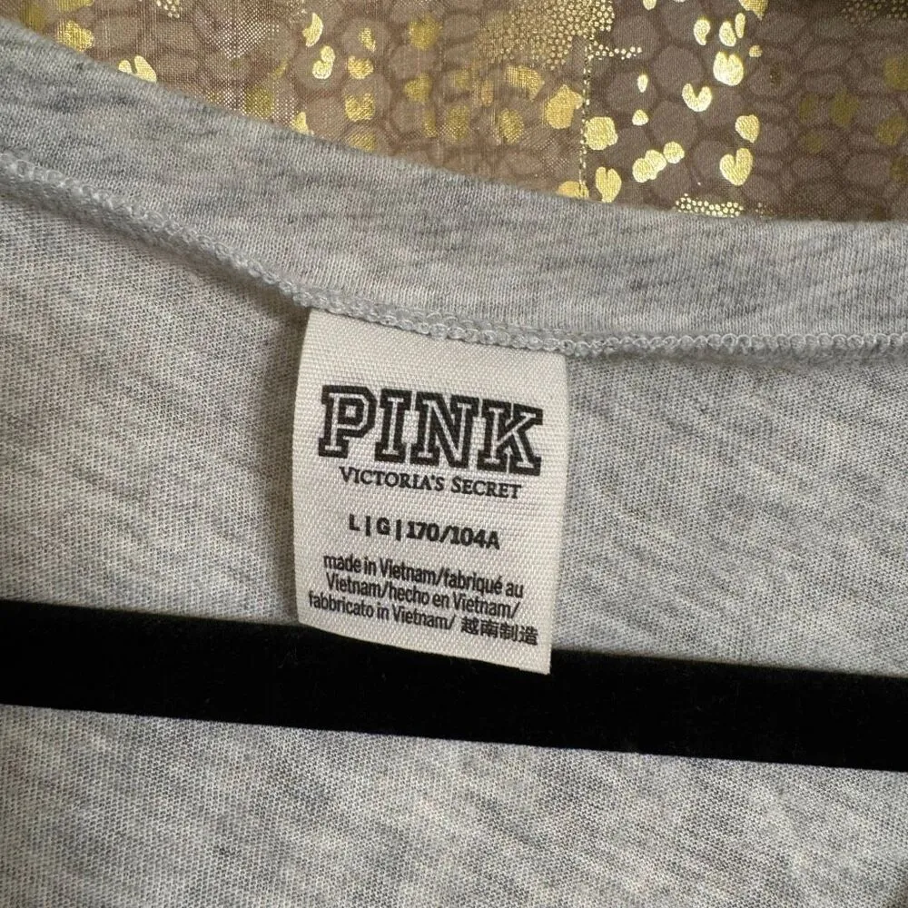 PINK Victorias Secret Gray Rhinestone Glitter Logo V Neck Top Large - Image 3