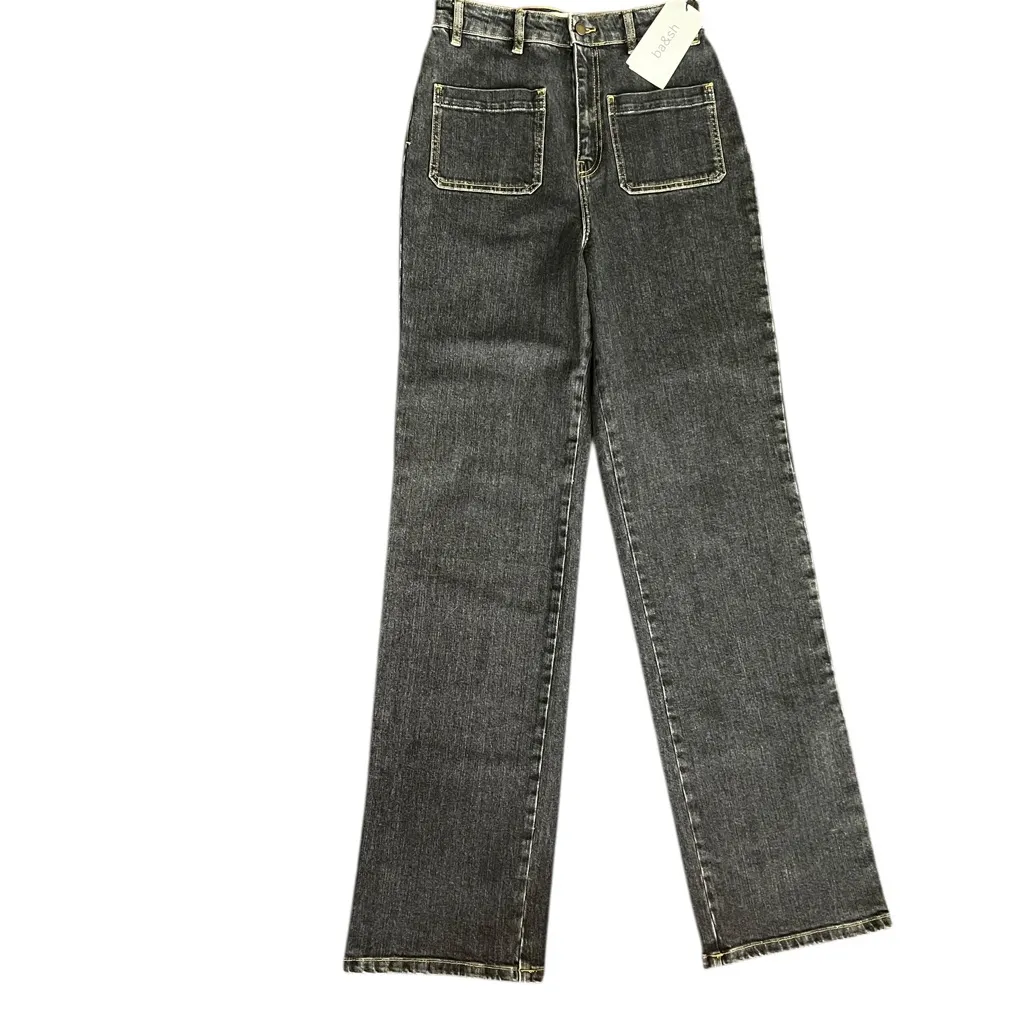 ba&sh Django High Rise Wide Leg Jeans Blackstone Patch Pocket Retro NWT 25 - Image 4