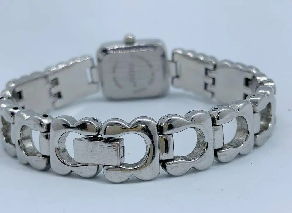 Trendz 18mm womens silver tone Quartz analog watch MOP dial red stones 7” runs - Image 4