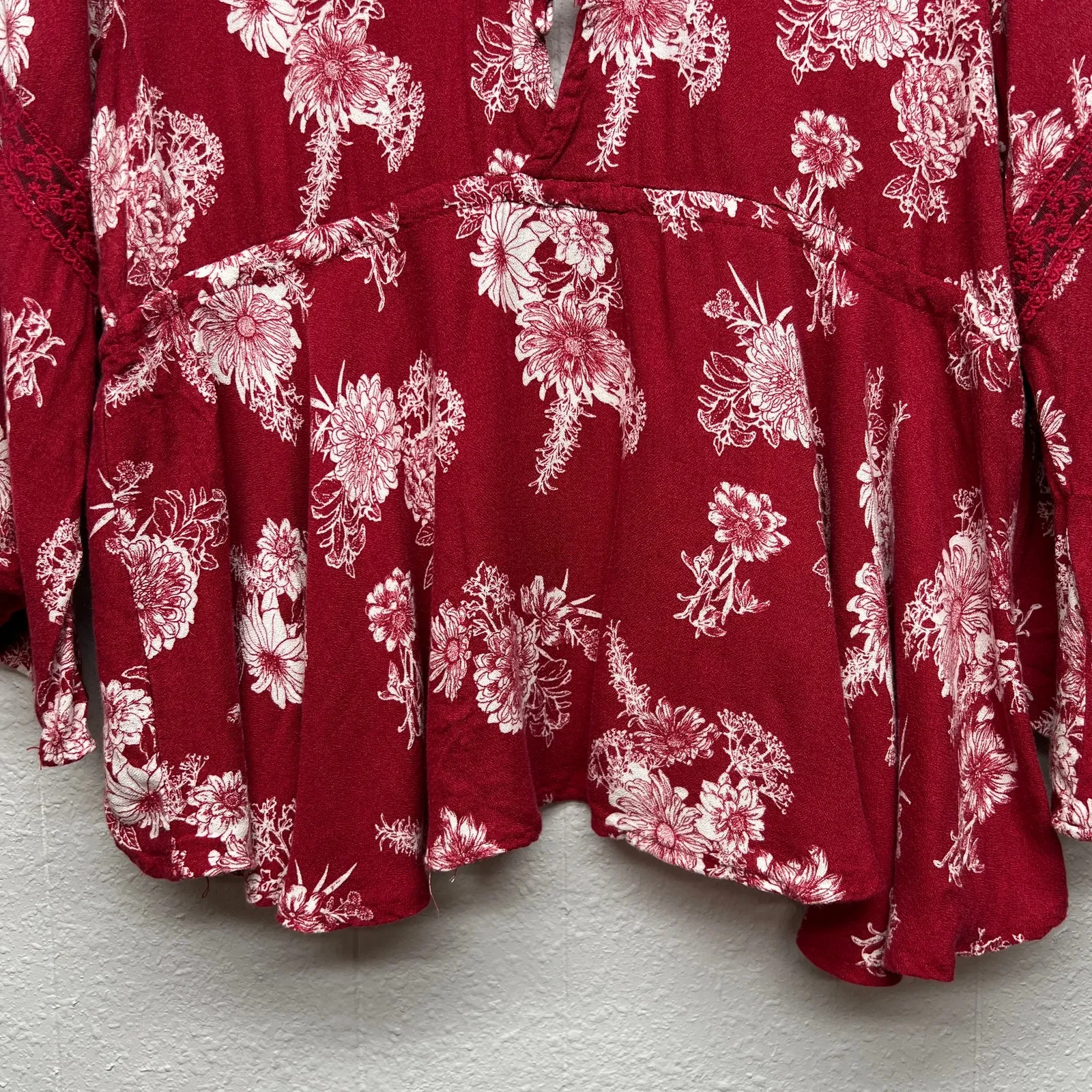 American Rag Floral Red Babydoll Top Womens Large Y2K Grunge Cottagecore Preppy - Image 8